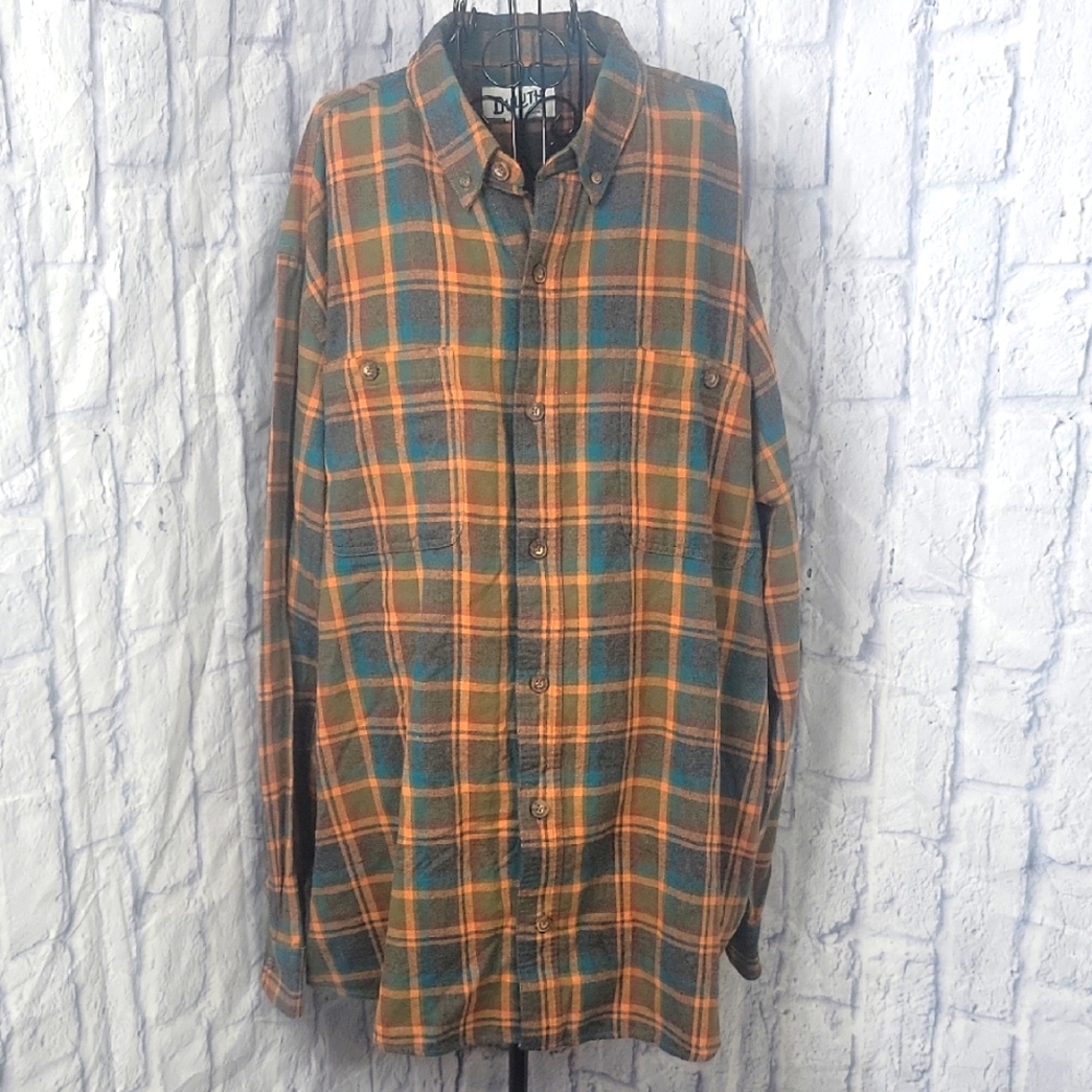 Duluth Trading Co Blue‎ and Orange Casual Button Down Shirt Size Chest 28"